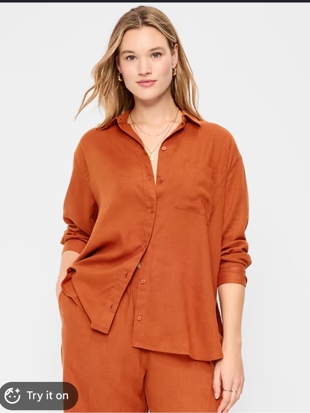 NWT Button-Down Oversized Shirt in Rust Orange